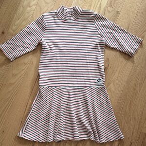 Mini Rodini red/white/navy Striped organic cotton Knit dress girls sz 128/134